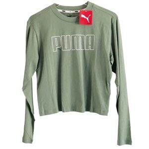 Puma Crewneck Iconic Long Sleeve Tee Dusty Green Small NWT